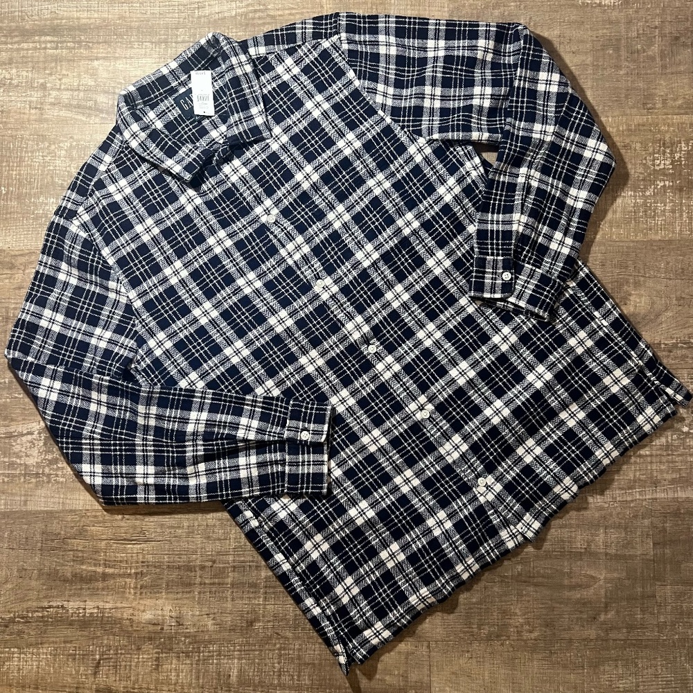 Gap Men's Herringbone Plaid Shirt Jacket | Large | Navy/White